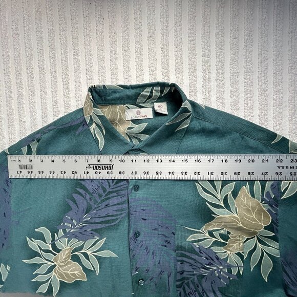 Bobby Chan Mens Silk Hawaiian Shirt XXL Green Leaf Print Button Up Shirt Sleeve - Picture 5 of 7
